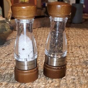 Cole and Mason Derwent Salt Pepper Grinder Set Wood Top Clear Acrylic Stainless